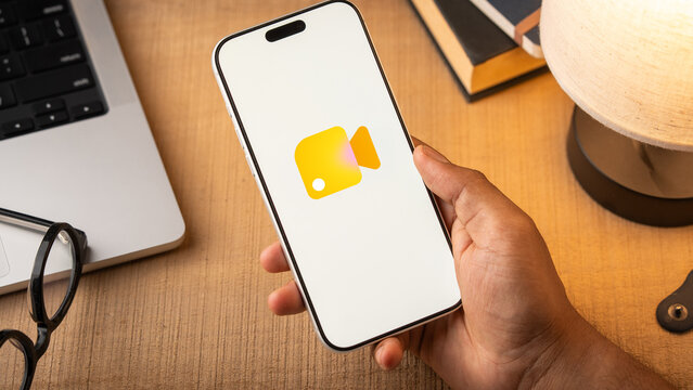 Google Meet logo is displayed on the screen of a smartphone, in Bangalore, India, on February 28, 2026