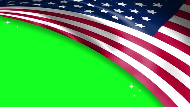 Waving American flag with vivid red, white and blue stars and stripes set against a green screen background, 4k resolution motion background, suitable for independence day celebration, labor day, etc