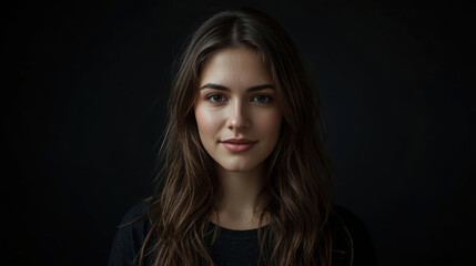 Fototapeta premium Young woman portrait soft smile natural makeup warm expression