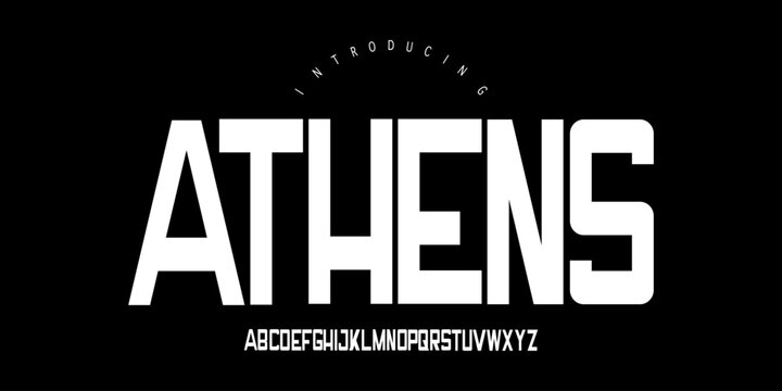 Athens: A bold condensed sports sans. Powerful athletic font for college apparel branding, gym logos, and varsity posters.