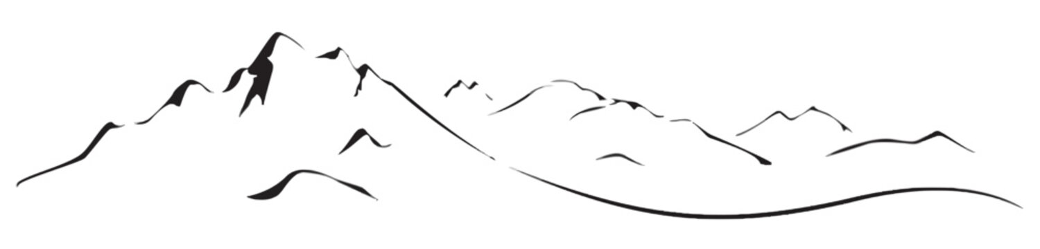 Minimalist mountain range vector line art, simple nature illustration