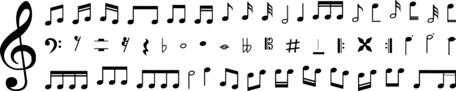 Musical notation symbols collection on white background