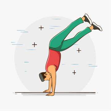 Man performing a handstand with legs in the air
