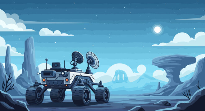 Futuristic Exoplanet Rover Concept on Alien World Engaging in Space Exploration