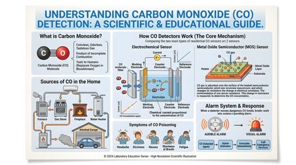 Obraz premium Understanding Carbon Monoxide (CO) Detection: A Scientific and Educational Guide to Gas Formation in Homes, Electrochemical and Metal Oxide Sensors, Alarm Response Behavior and Recognizing Early Sympt