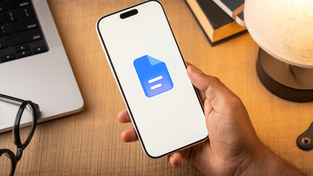 Google Docs logo is displayed on the screen of a smartphone, in Bangalore, India, on February 28, 2026