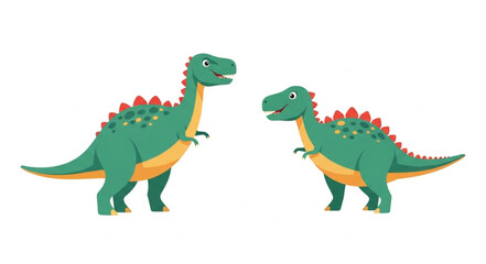 Two cartoon dinosaurs standing and smiling with green skin and orange bellies. © Haya