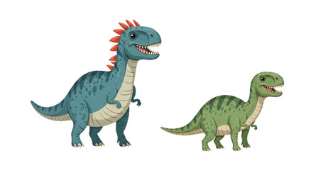 Two cartoon dinosaurs standing and smiling. © Haya