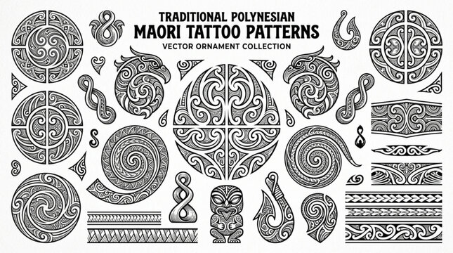 Traditional Polynesian Maori Tattoo Patterns Vector Graphic Collection.