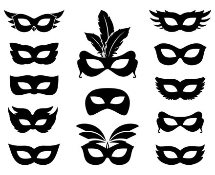 Set of black masquerade carnival masks, festive party accessories