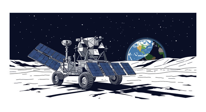 Lunar Rover Exploring the Moon's Surface, a Symbol of Space Exploration and Technological Advancement