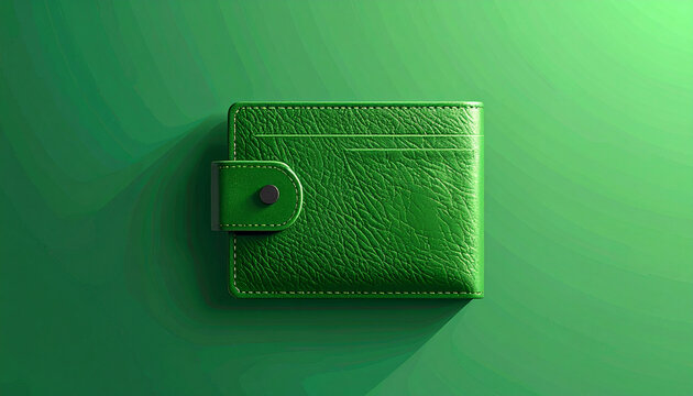 Green leather wallet with snap closure isolated