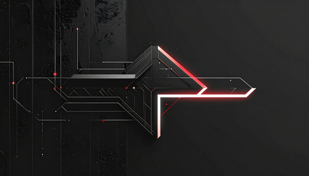 Neon glowing arrow on futuristic circuit board background