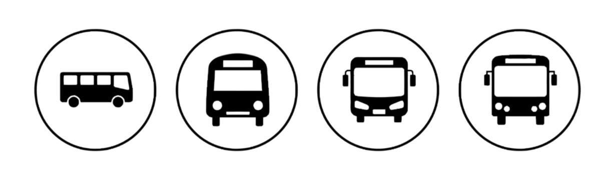 Set of four bus icons in circular frames