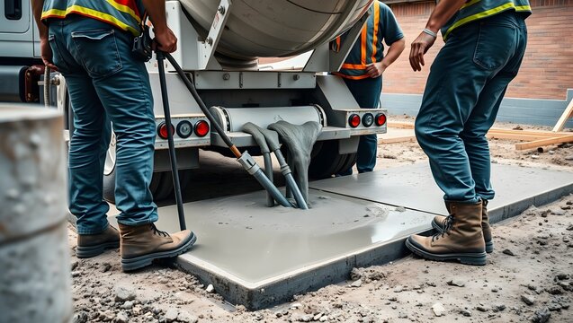 Side close-up of construction worker hands binding steel bars with wire in a reinforced concrete footing