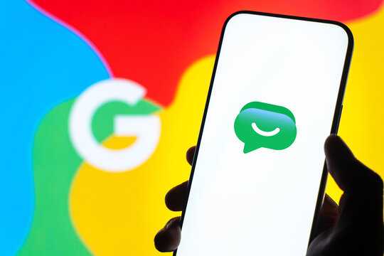 Google Chat logo is displayed on the screen of a smartphone, in Bangalore, India, on February 28, 2026
