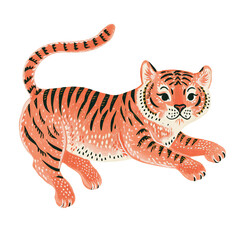 Fototapeta premium Playful cartoon tiger, featuring vibrant orange and black stripes.