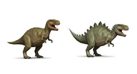 Two Dinosaurs Side by Side on White Background. © Turun