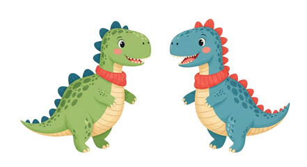 Two Cute Cartoon Dinosaurs Standing Together. © Turun
