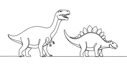 Two Dinosaur Line Art Illustrations T Rex and Stegosaurus. © Turun