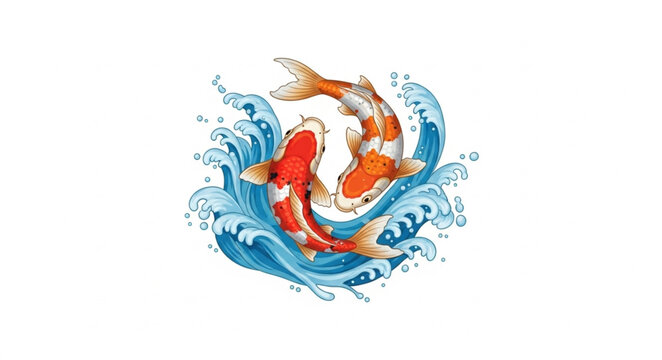 Two colorful koi fish swimming in swirling water.