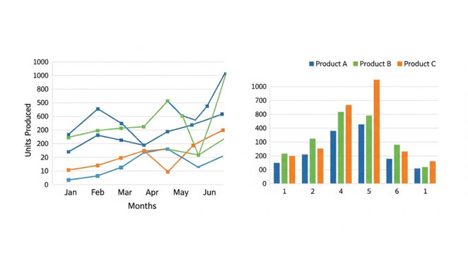 Two different types of data charts showing trends and statistics.