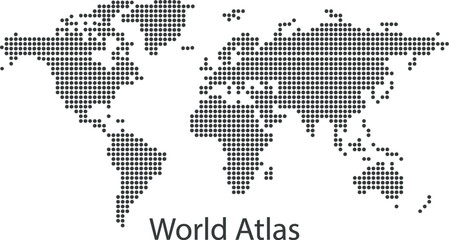 Fototapeta premium A world map rendered as a pixelated grid forms a distinct representation of global landmasses.