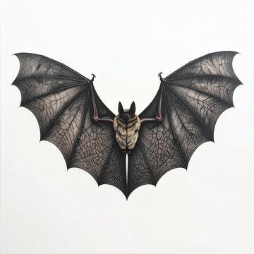 Detailed illustration of a bat with wings spread wide