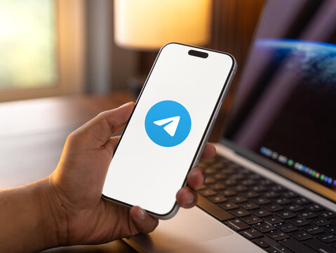 Telegram logo is displayed on a smartphone screen in Bangalore, India, on May 15, 2026