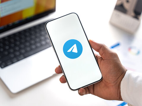 Telegram logo is displayed on a smartphone screen in Bangalore, India, on May 15, 2026
