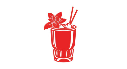 Red Cocktail with Ice, Straw, and Mint Leaf © Kasino