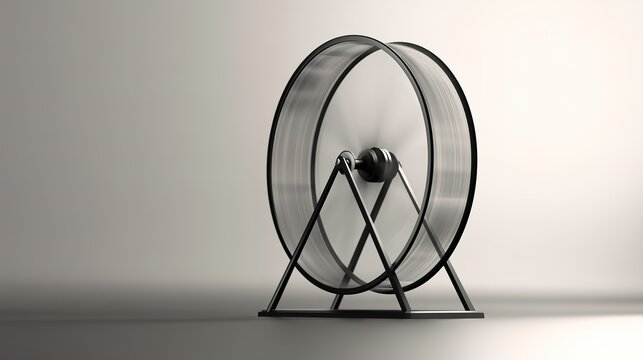 antecedence. Hamster wheel in endless rotation on a plain grey background. wildlife magazines, conservation campaigns, designed for nature documentaries and education, used by health educators.