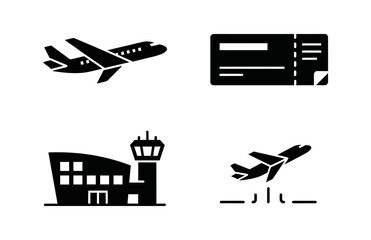Collection of flight travel icons including airplane, airport, and boarding pass symbols for travel and transportation themes © ARIF