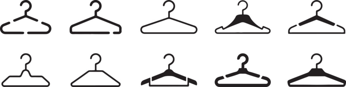 Set of ten different coat hanger types isolated on transparent background