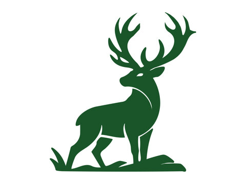 Silhouette of a majestic stag deer standing on grass vector illustration