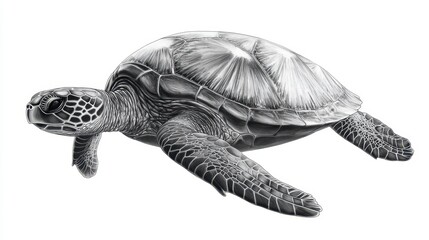 Obraz premium Detailed sea turtle sketch swimming underwater marine wildlife illustration ocean animal nature art