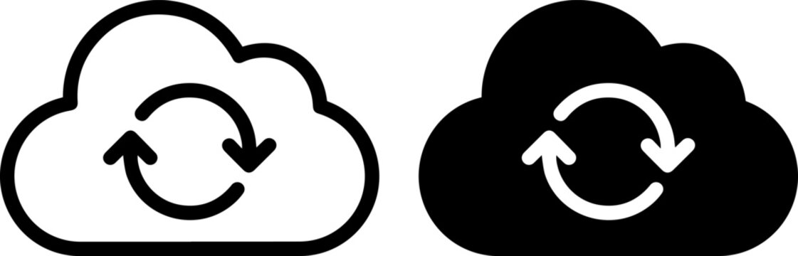 Cloud sync icon set, cloud storage synchronization vector illustration