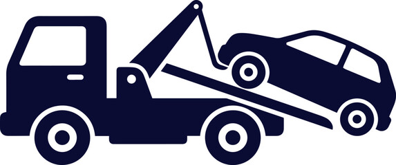 Tow truck icon with a car being towed © MOHAMMAD RABBI