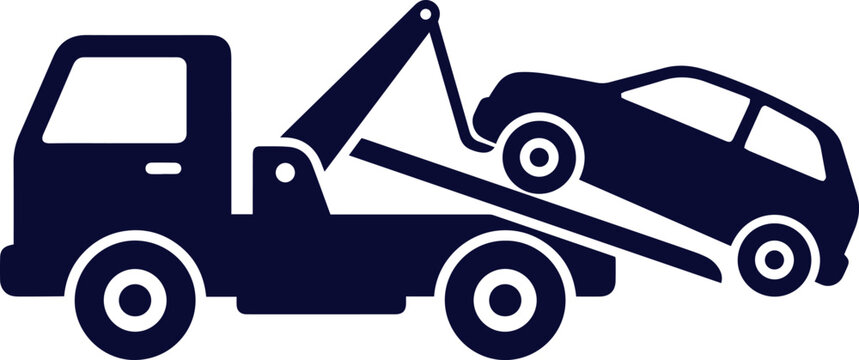 Tow truck icon with a car being towed