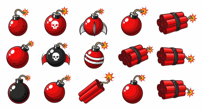 Explosive Bombs and Dynamite Sticks Collection, Cartoon Style