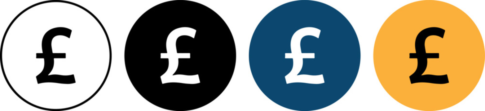 Set of four british pound sterling currency symbols in different colors