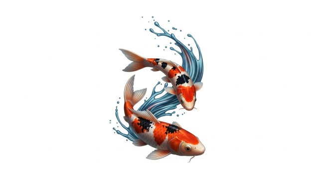 Two Koi Fish Swimming in Water Splashes.
