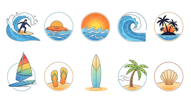 Collection of summer beach and ocean icons