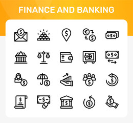 Fototapeta premium Finance and Banking icon set. Editable line icons. Professional and modern outline icon collection vector illustration