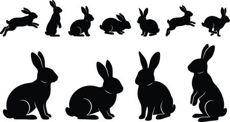 Obraz premium Rabbit silhouette collection with multiple poses jumping sitting standing bunny vector icons