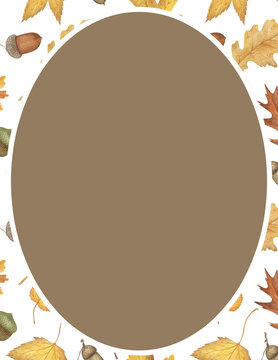 Autumn leaves shield label with blank copy area for fall season event invitation and seasonal promotional flyer, flat vector illustration.