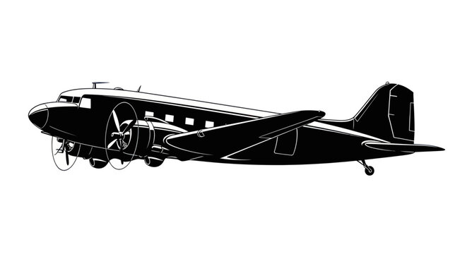 Vintage Twin-Engine Propeller Aircraft Silhouette
