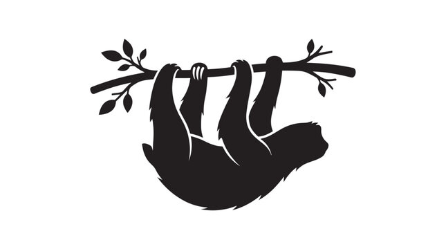 Sloth Hanging From Branch Black Silhouette sloths