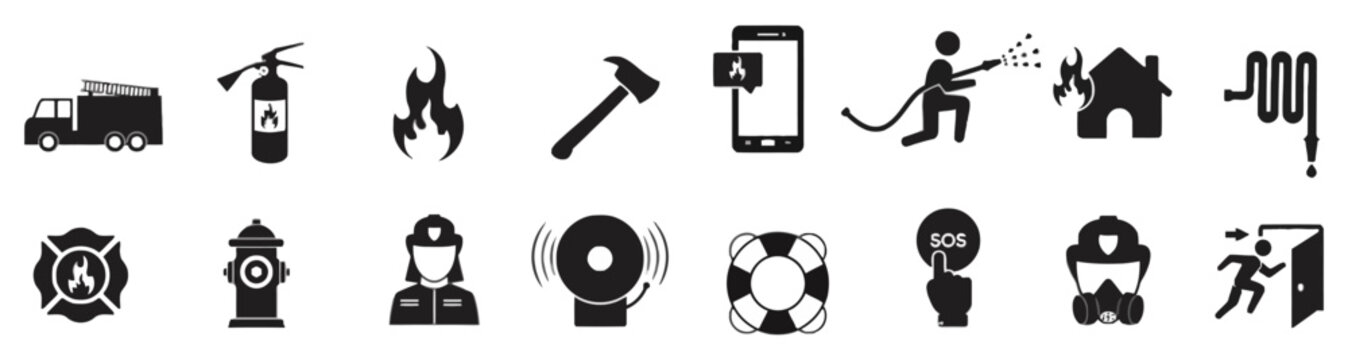 Firefighter and Emergency Service Icons Set