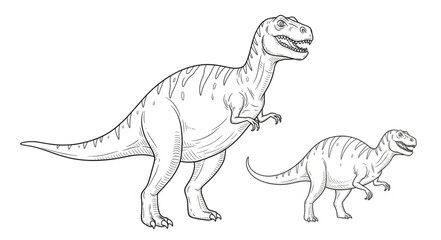 Two Tyrannosaurus Rex dinosaurs depicted in a line drawing style. © prasetyo